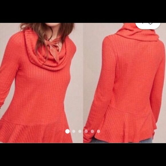 NWT Maeve Winterscape thermal rivers sweater orange cowl neck, size XS - Picture 2 of 16